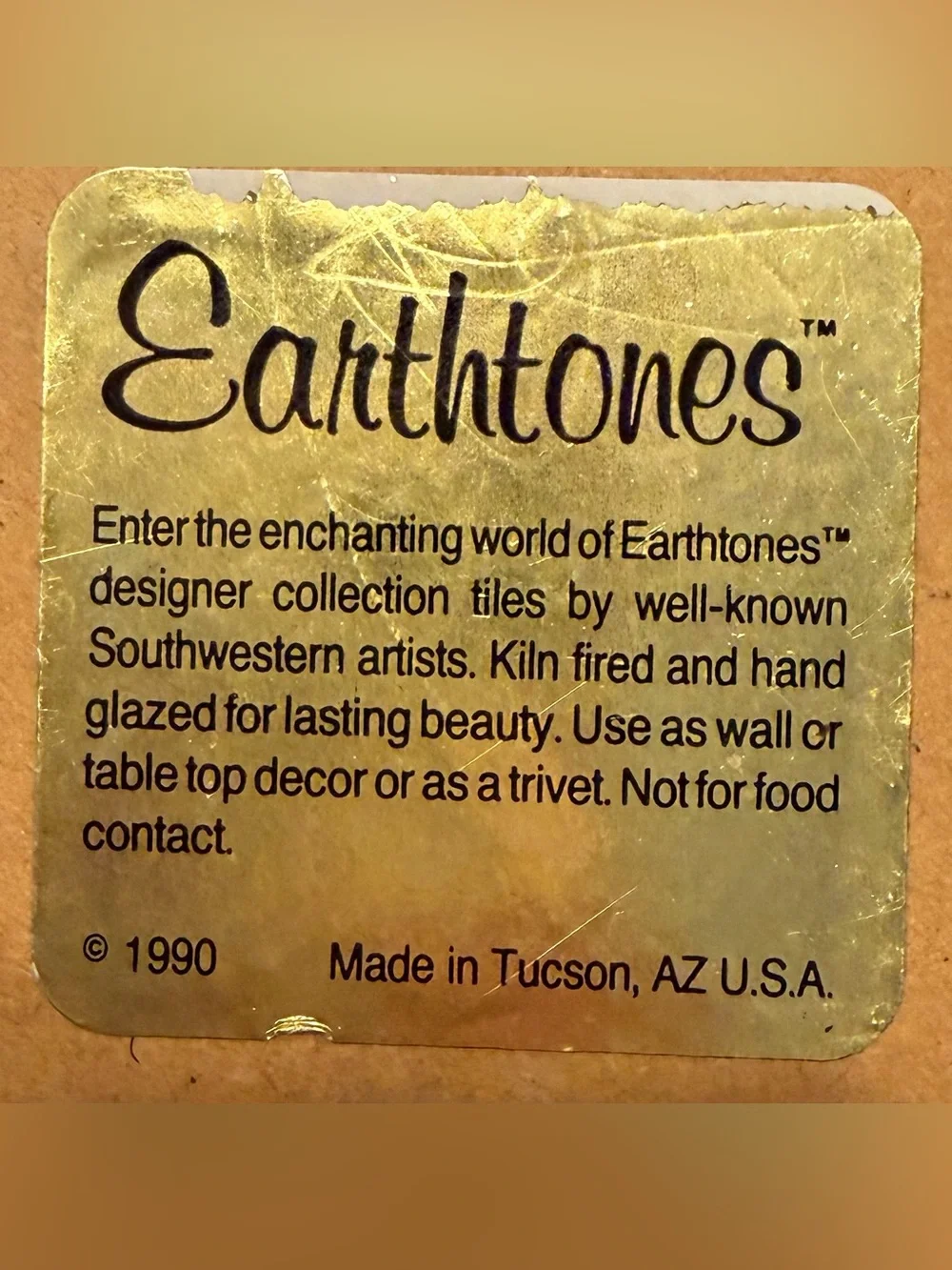 Vintage Earthtones Southwest Ceramic Art Tile Trivet Wall Decor Tucson AZ 1990